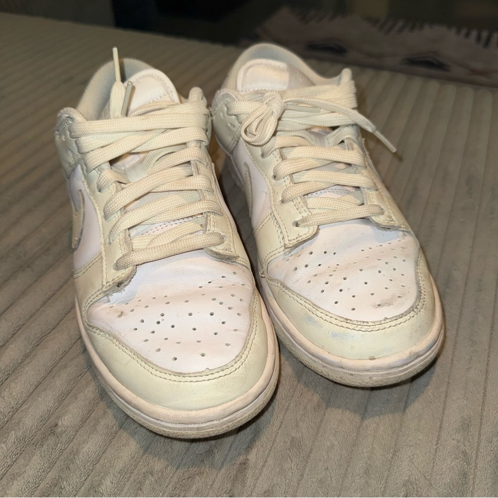 Nike Women's Cream and White Dunk Low